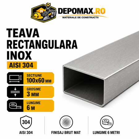 Teava rectangulara inox AISI 304, 100 x 60 x 3 mm, 6 metri